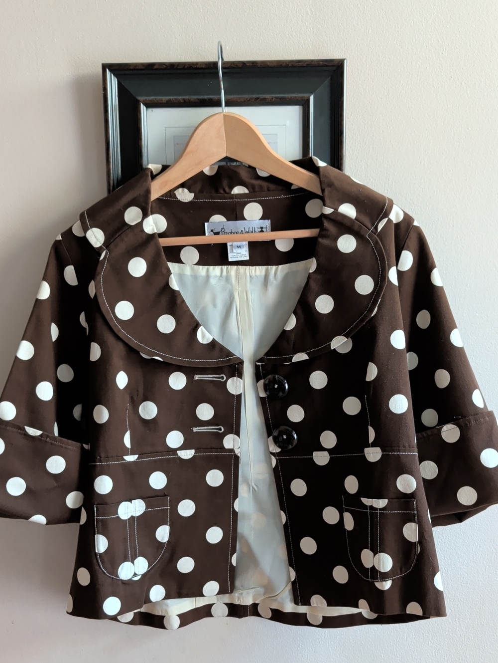 Beeboo & Wally NY Brown Polka Dot Crop Jacket with Contrast White Dots - Picture 9 of 9